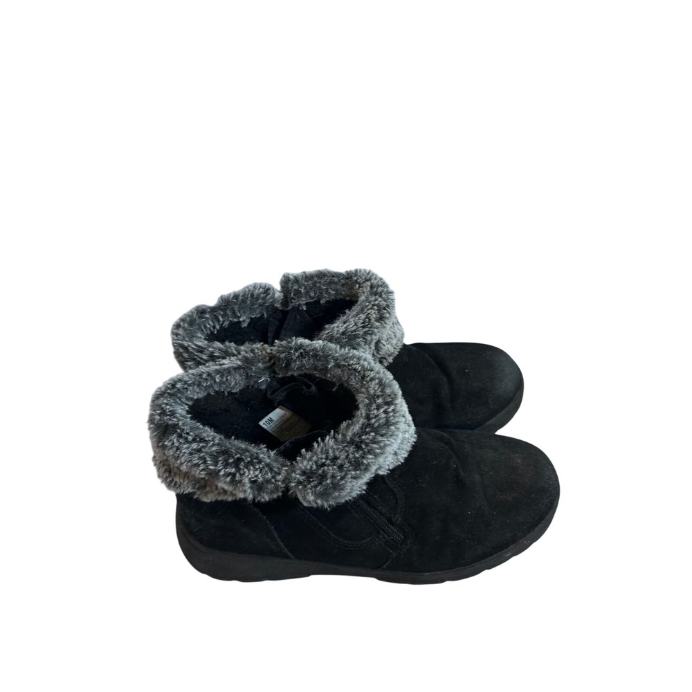 Khombu Jessica Boots 10M Black Suede Faux Fur Trim Side Zip Womens